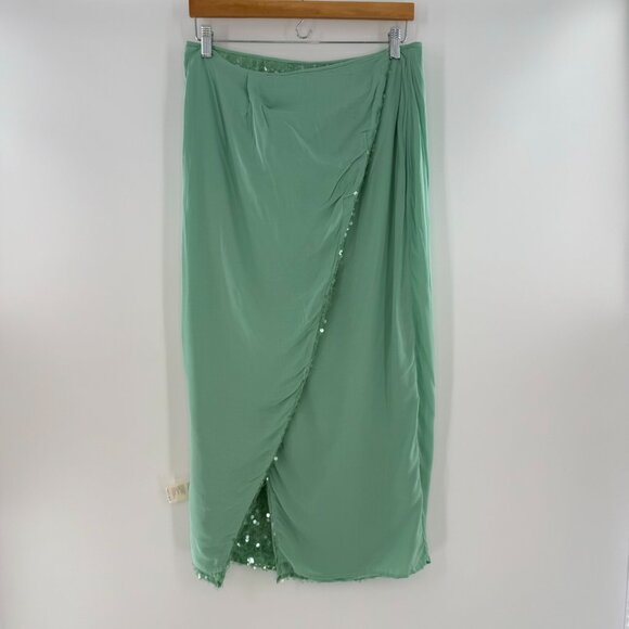 NWT Free People Poets Sequin Midi Sarong Skirt Mermaid green Size 8 - Picture 3 of 13